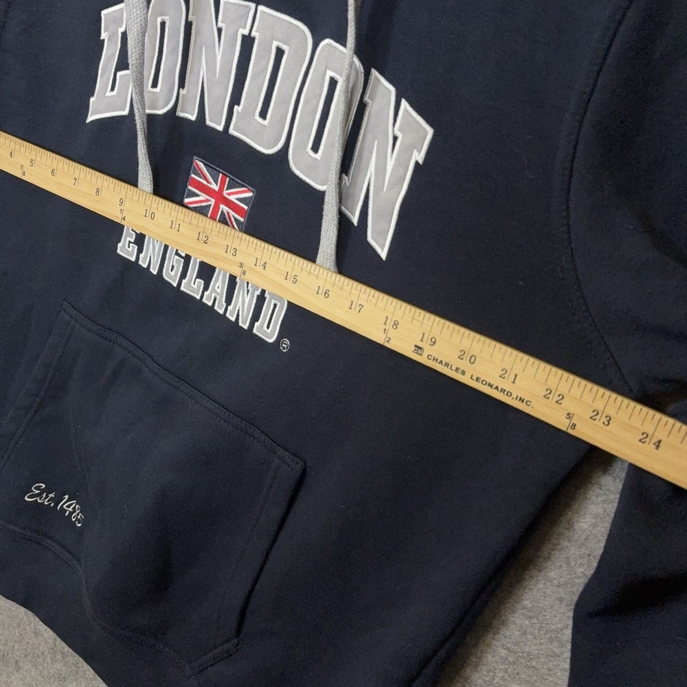 GWCC London England Hoodie Mens XL Blue Pullover Embroidered Applique Union Jack - Picture 6 of 7